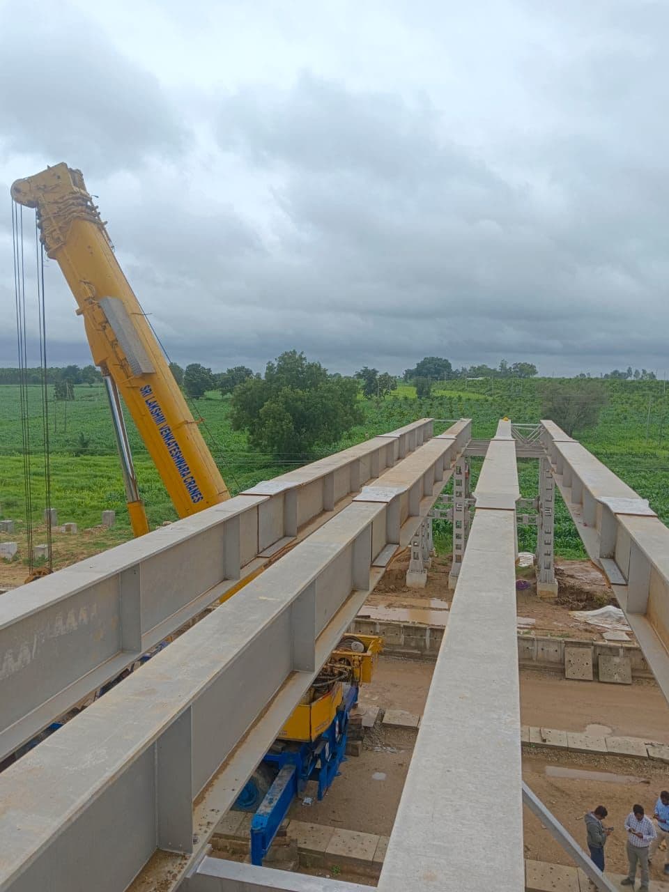 Bridge girders being erected on site