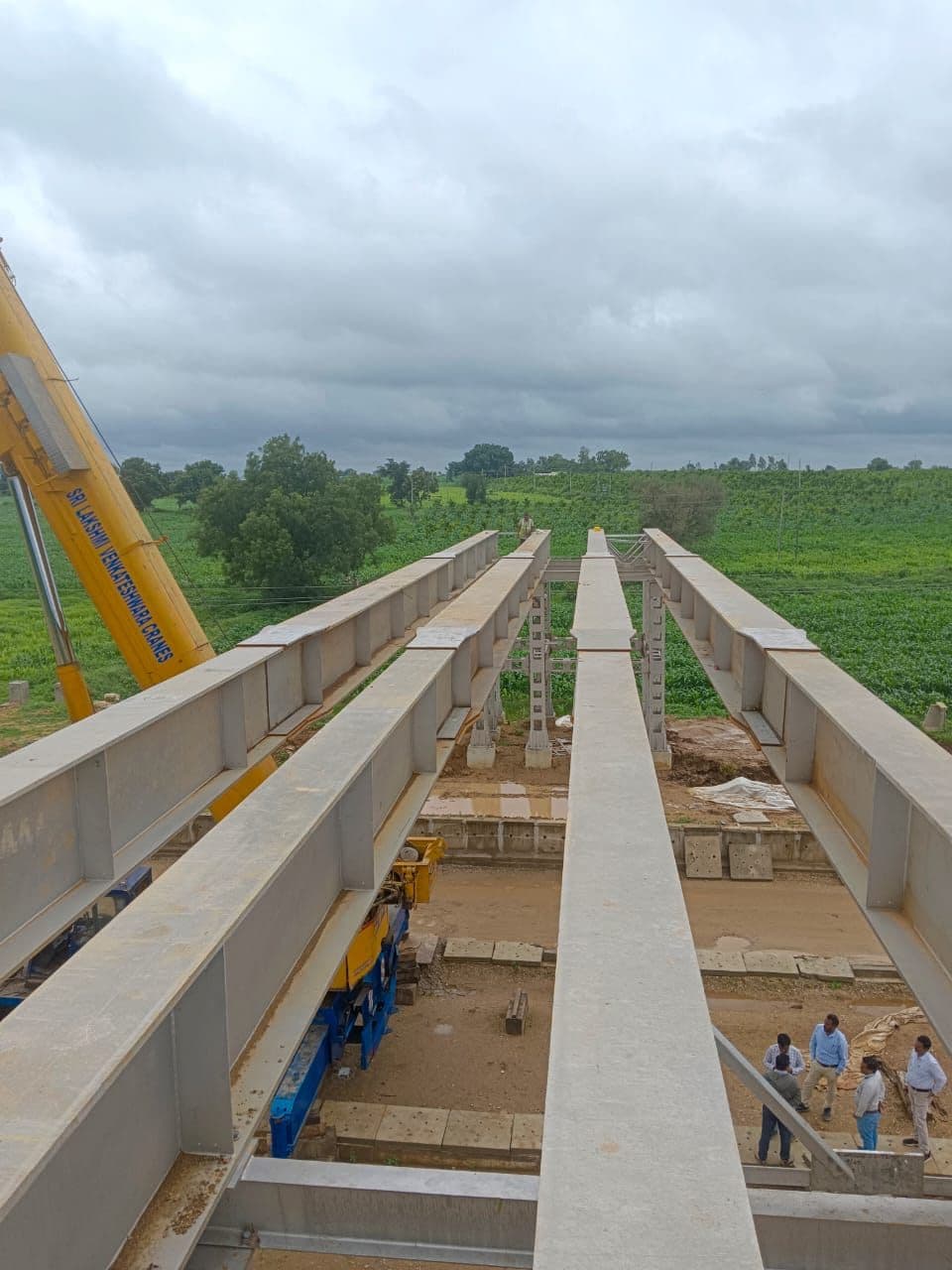Erected bridge girders spanning the piers