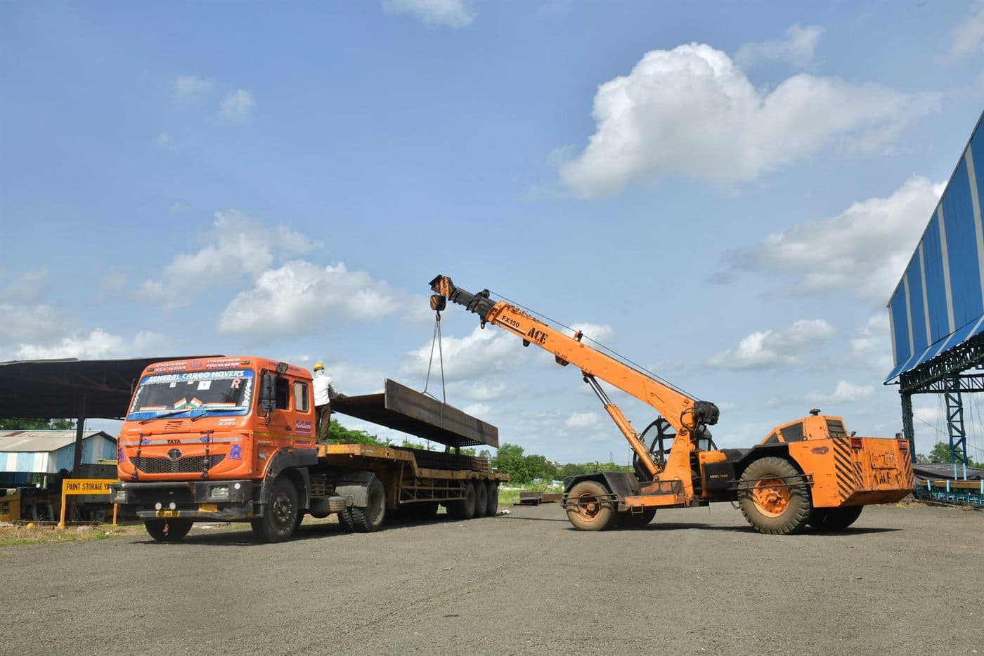 Fabricated girder being loaded for dispatch
