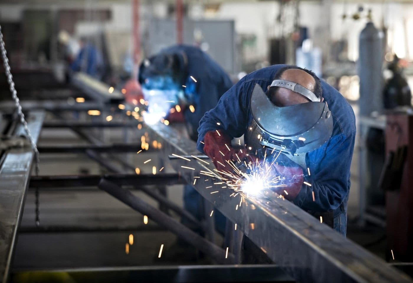 Welders at work in the fabrication shop