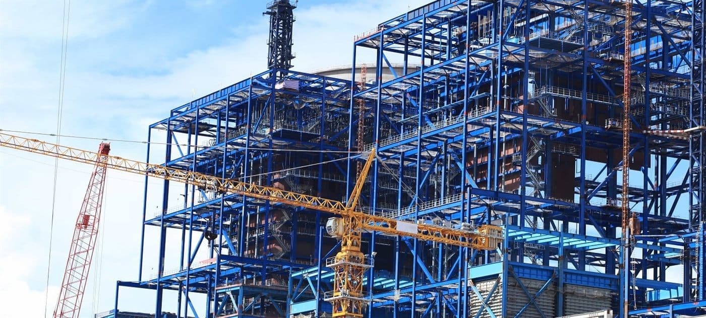 Structural steelwork of an industrial plant under construction