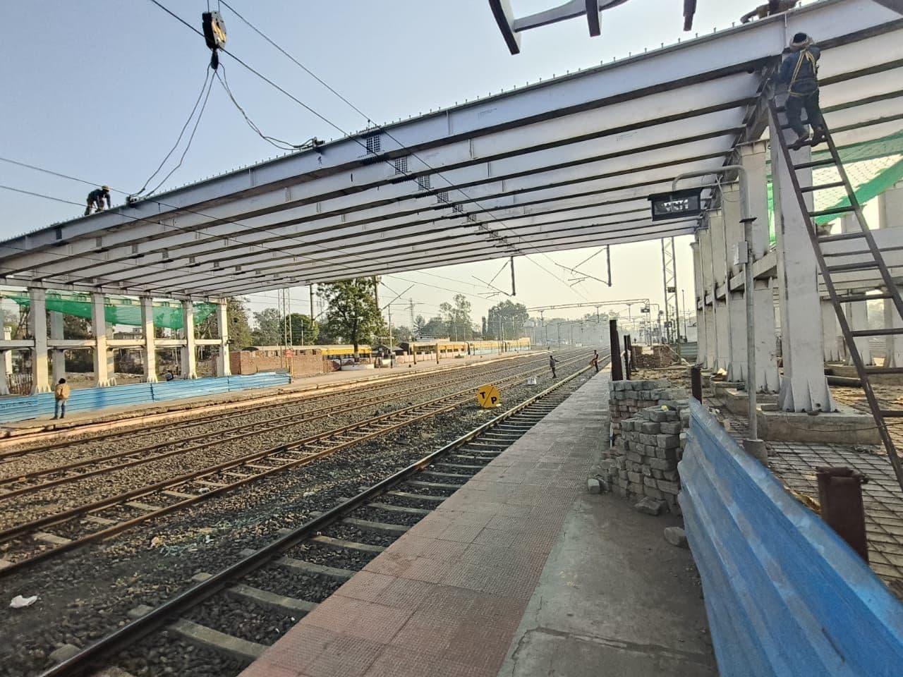 Railway platform roof structure under construction