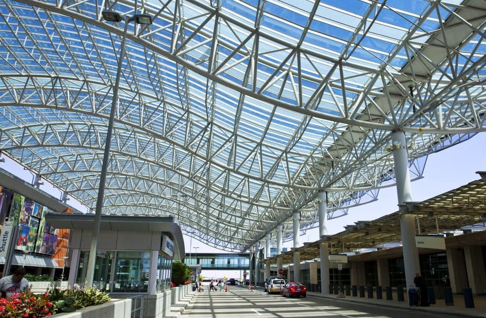 Space frame canopy over a terminal concourse